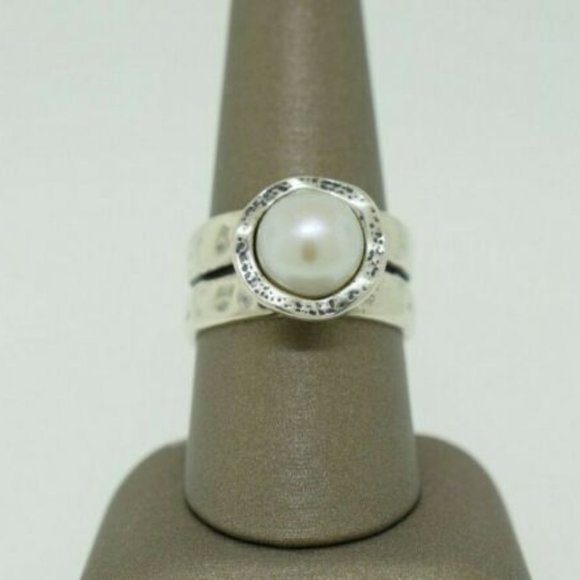DIDAE STERLING SILVER COIN PEARL RING SIZE 8 1/4 - Picture 4 of 10